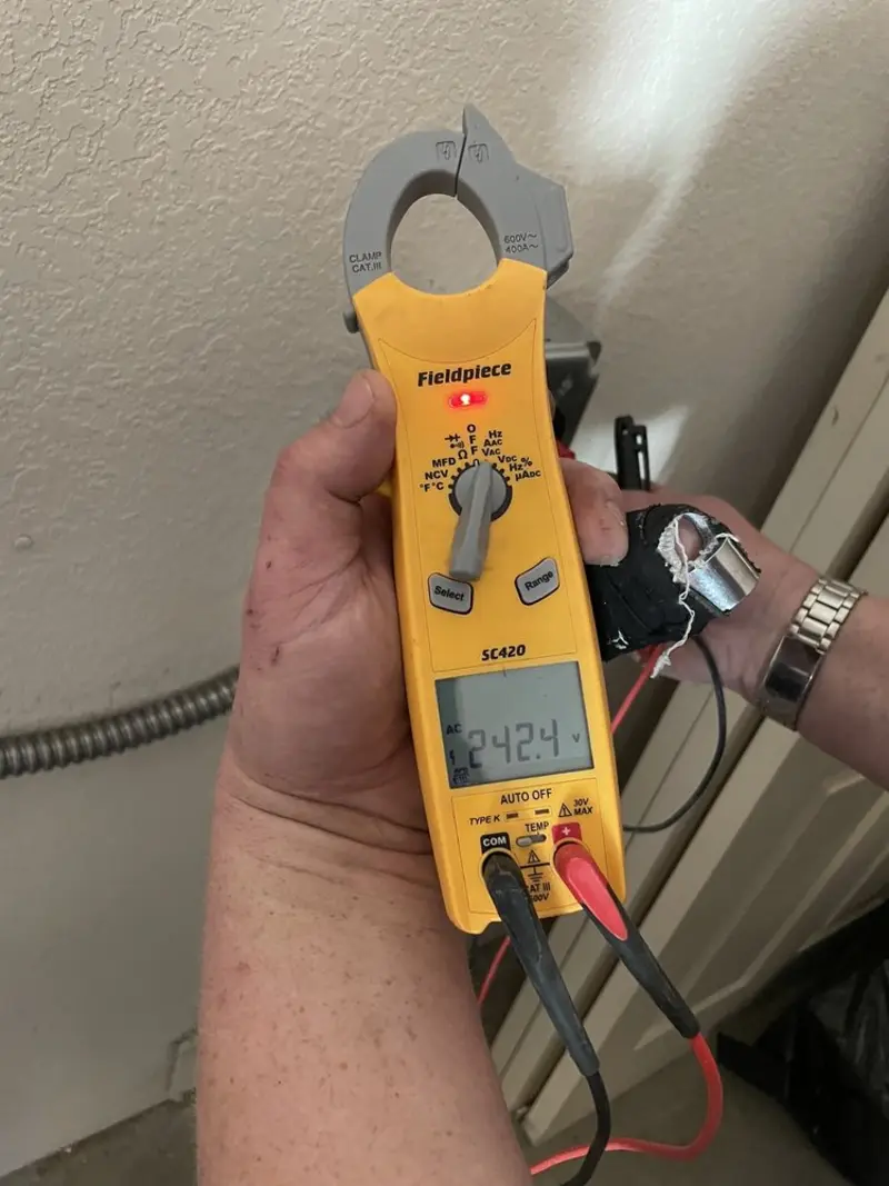 Voltage testing with clamp meter during Generator Installation in Bear Valley Springs